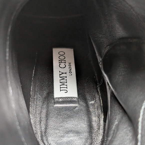 Jimmy Choo Dayno 85 Glitter Suede Ankle Boots Black Silver Snaps IT 37.5 US 7.5 - Picture 12 of 12